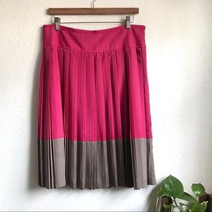 LOFT pleated color block skirt pink and taupe